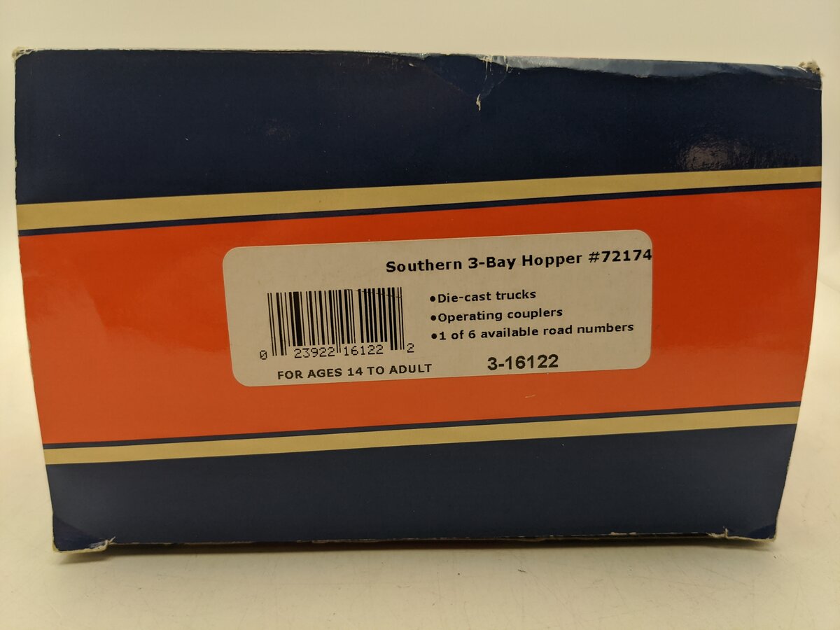 Lionel 3-16122 O Southern Railway 3-Bay Hopper #72174 EX/Box