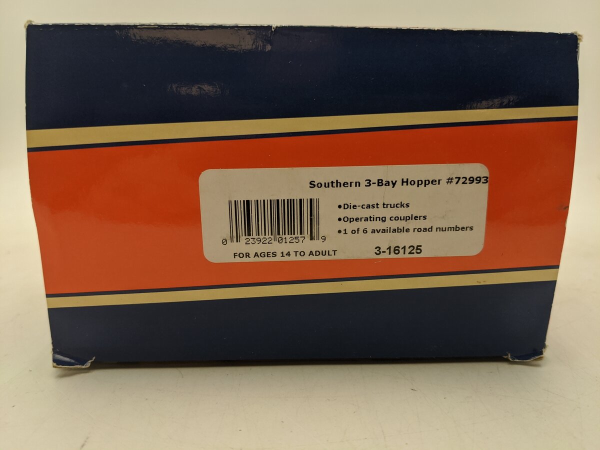 Lionel 3-16125 O Southern Railway 3-Bay Hopper #72993 EX/Box