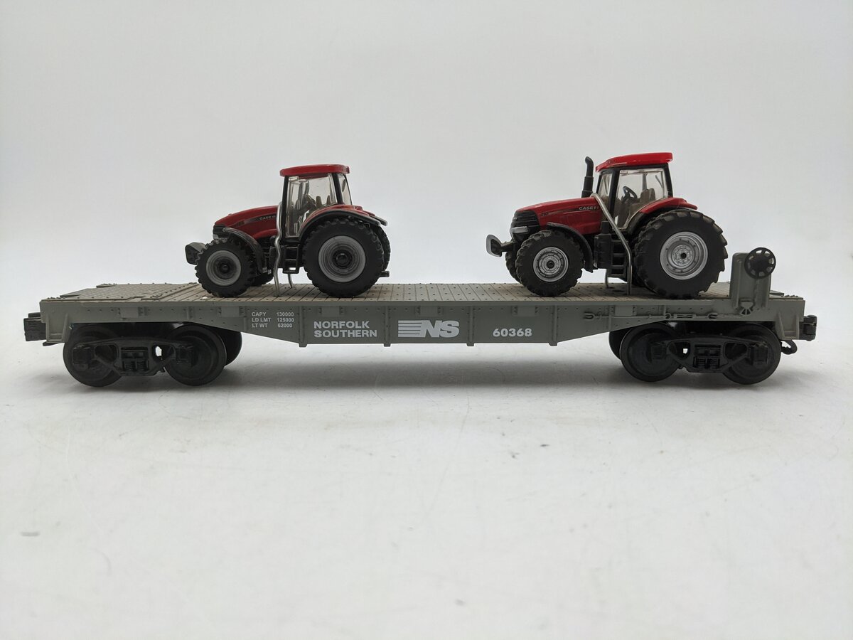 MTH 30-7616 O  Norfolk Southern Construction Flatcar w/ Case Tractors #60368 EX