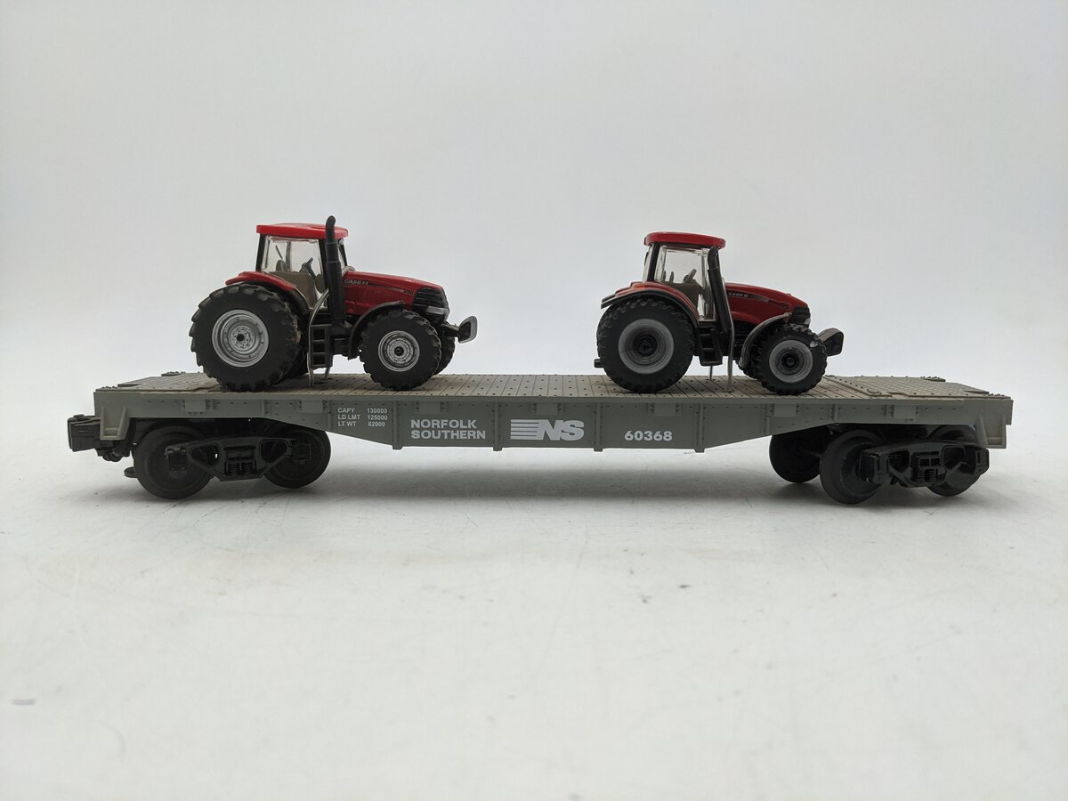 MTH 30-7616 O  Norfolk Southern Construction Flatcar w/ Case Tractors #60368 EX