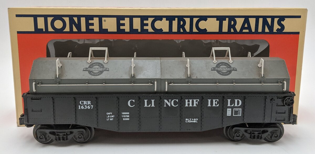 Lionel 6-16367 O Gauge Clinchfield Gondola w/Coil Covers VG/Box