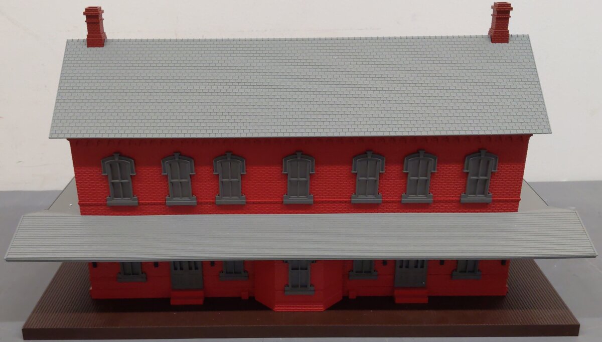 MTH 30-9014 O Gauge Red Stone Passenger Station with 2 Platforms EX/Box