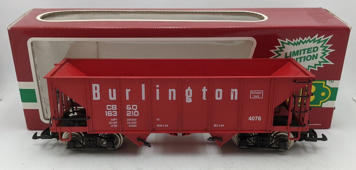 LGB 4076-M01 G Scale Burlington Hopper w/Coal Load #4076 - Metal Wheels VG/Box