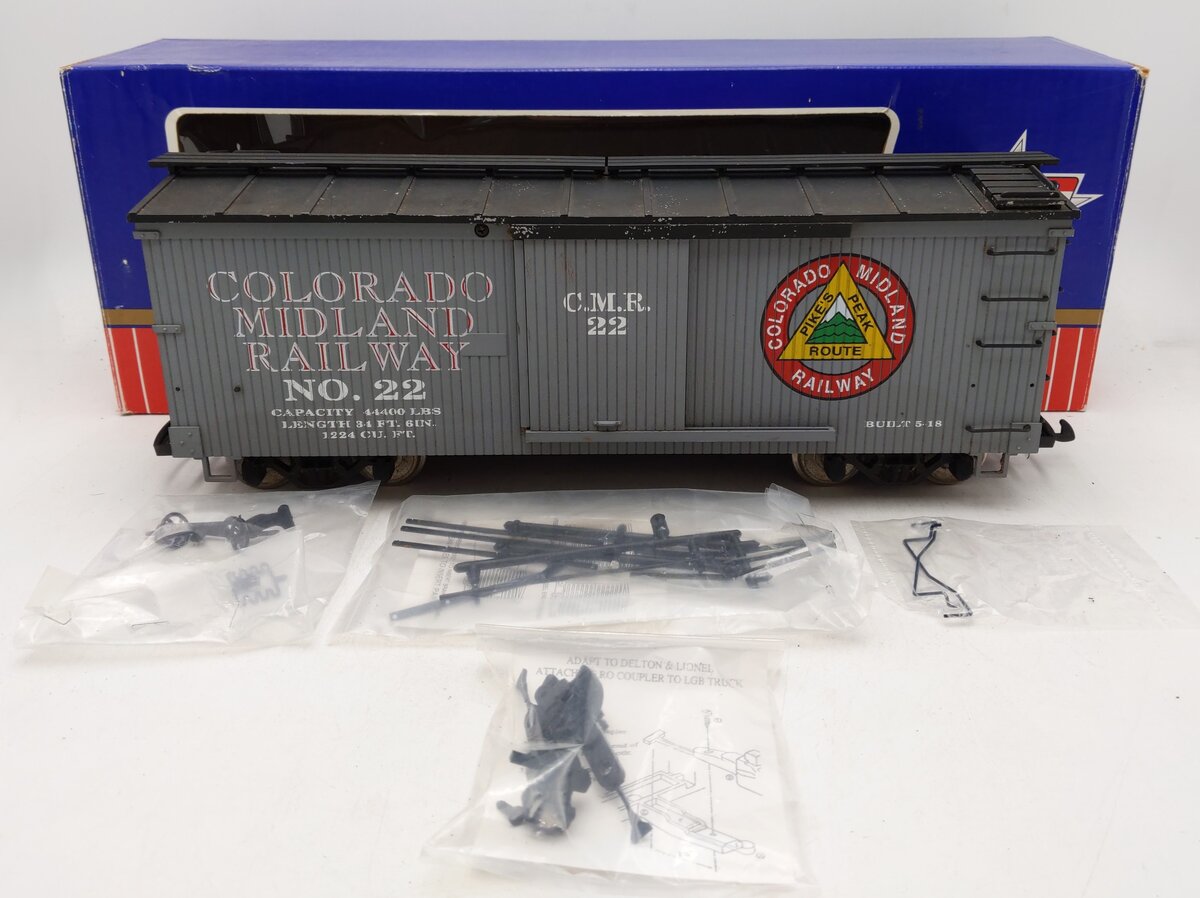 USA Trains 1925 G Scale Colorado Midland Wood Boxcar #22 - Metal Wheels EX/Box