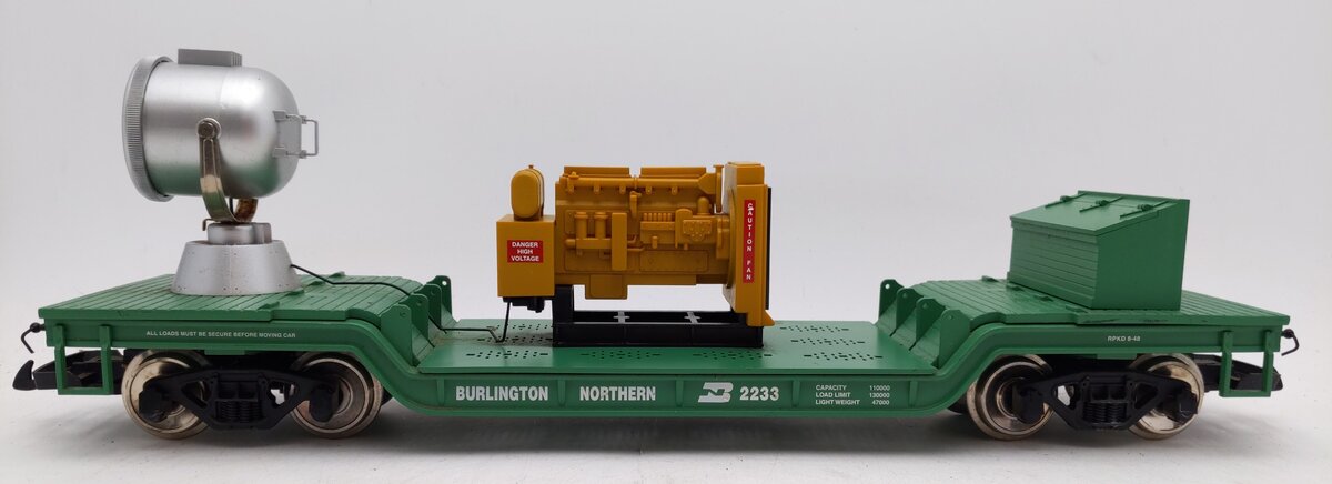 USA Trains R17323 G Burlington Northern Depressed Center Searchlight Car #2233 VG/Box