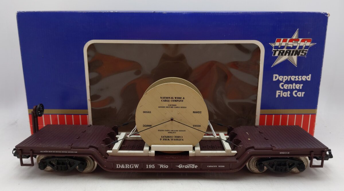 USA Trains R17311 G Denver & Rio Grande Western Depressed Center Flatcar #195 EX/Box