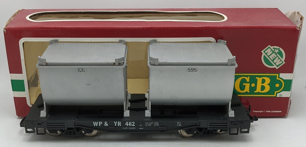 LGB 4086 G Scale WP&YR Forney Flatcar w/Ore Container Load #462 (Metal Wheels) EX/Box