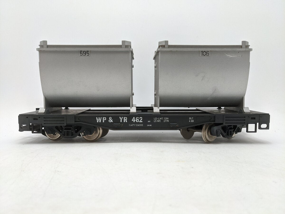 LGB 4086 G Scale WP&YR Forney Flatcar w/Ore Container Load #462 (Metal Wheels) EX/Box