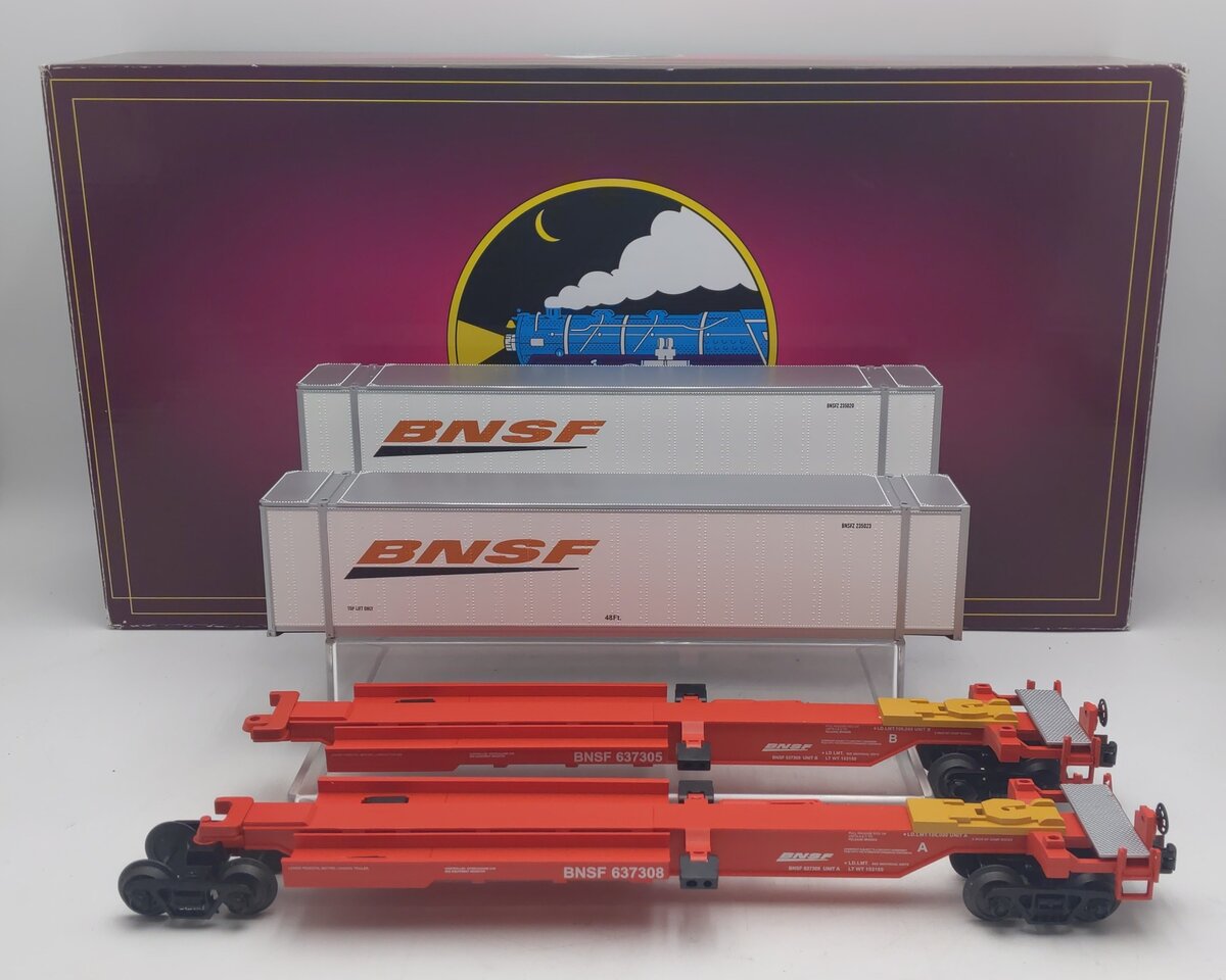 MTH 20-95103 O BNSF Spine Car Set with 2 48' Containers (Set of 2) LN/Box