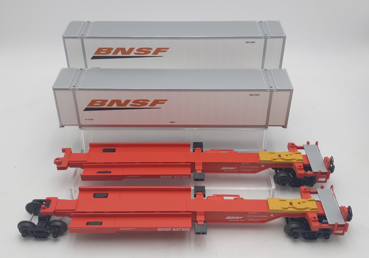MTH 20-95103 O BNSF Spine Car Set with 2 48' Containers (Set of 2) LN/Box
