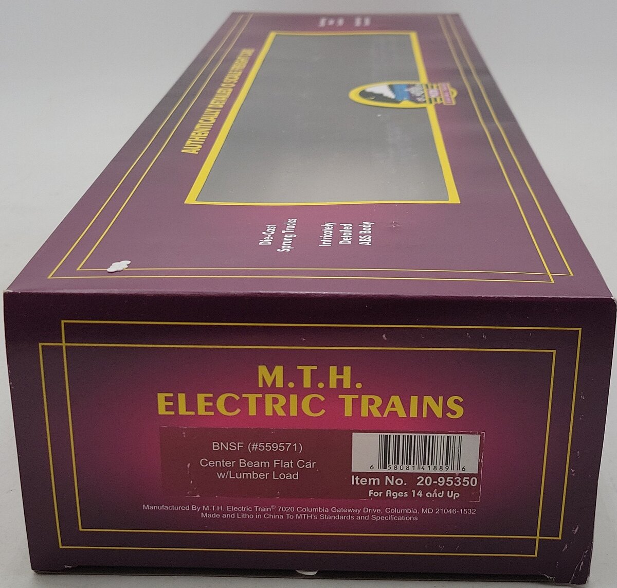 MTH 20-95350 O BNSF Premier Center Beam Flat Car w/Lumber Load #559561 NIB