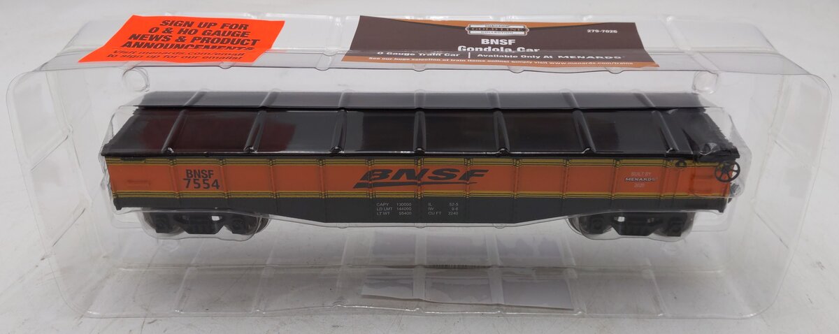Menards 279-7026 O Gauge BNSF Gondola Car #7554 MT/Box