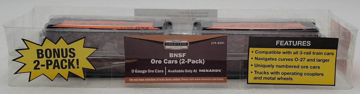 Menards 275-9351 O Gauge BNSF Ore Cars (2 Pack) #4572 and 44571 MT/Box