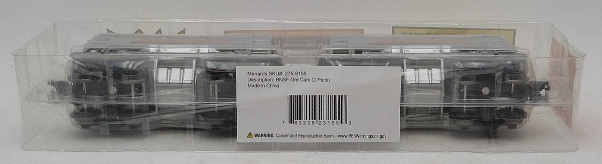 Menards 275-9155 O Gauge BNSF Ore Cars (2 Pack) #2574 and #2573 MT/Box