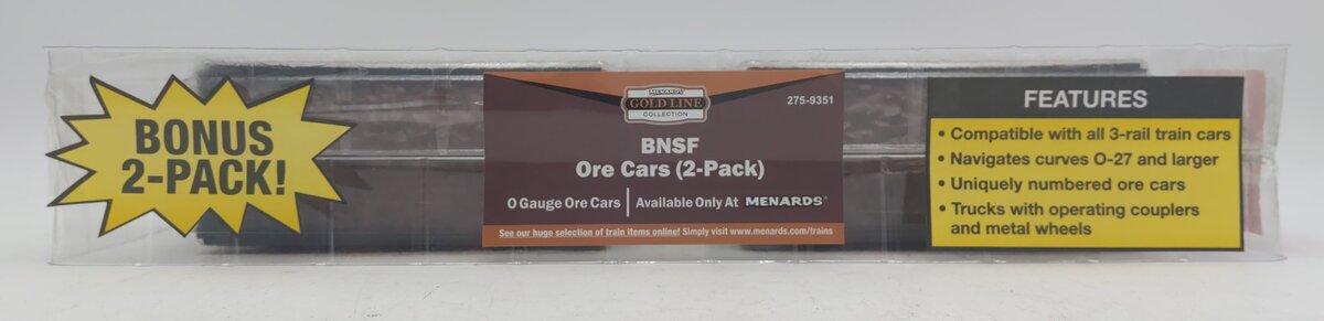 Menards 275-9351 O Gauge BNSF Ore Cars (2 Pack) #4522 and 4521 MT/Box