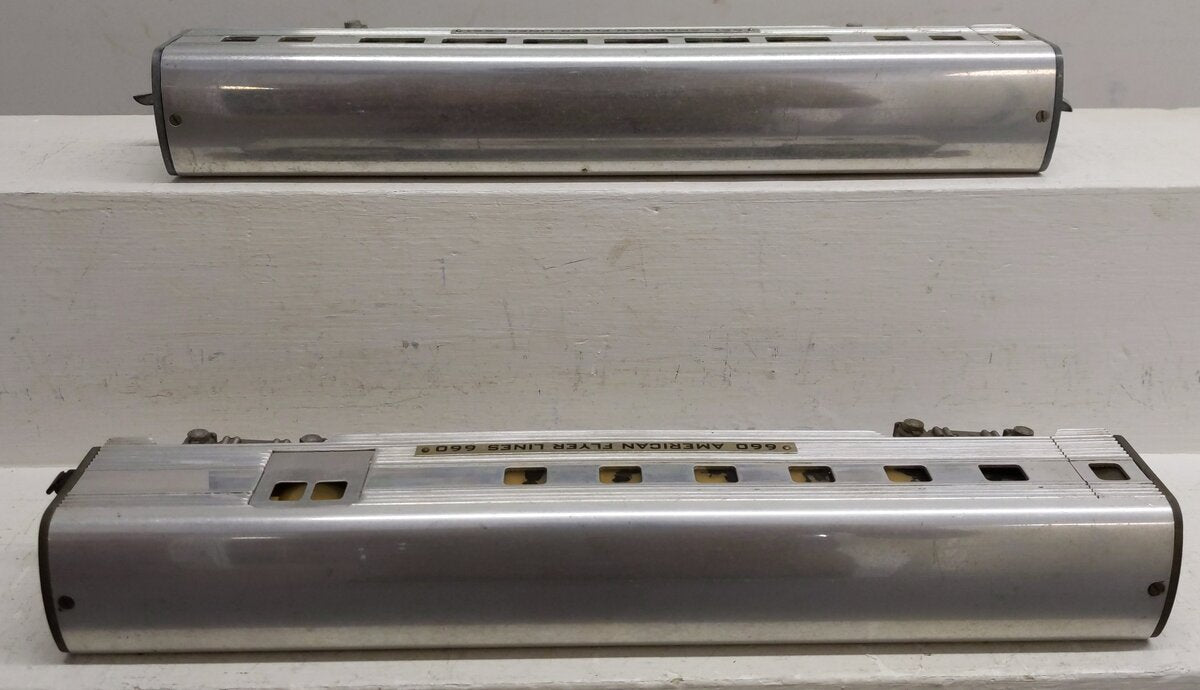 American Flyer 661 & 660  Vintage S Gauge Aluminum Pullman Passenger Cars [2] EX