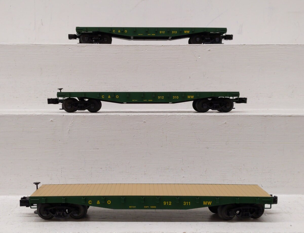 Weaver O Gauge C&O Flatcars: #912310, #912311, #912313 [3] LN/Box