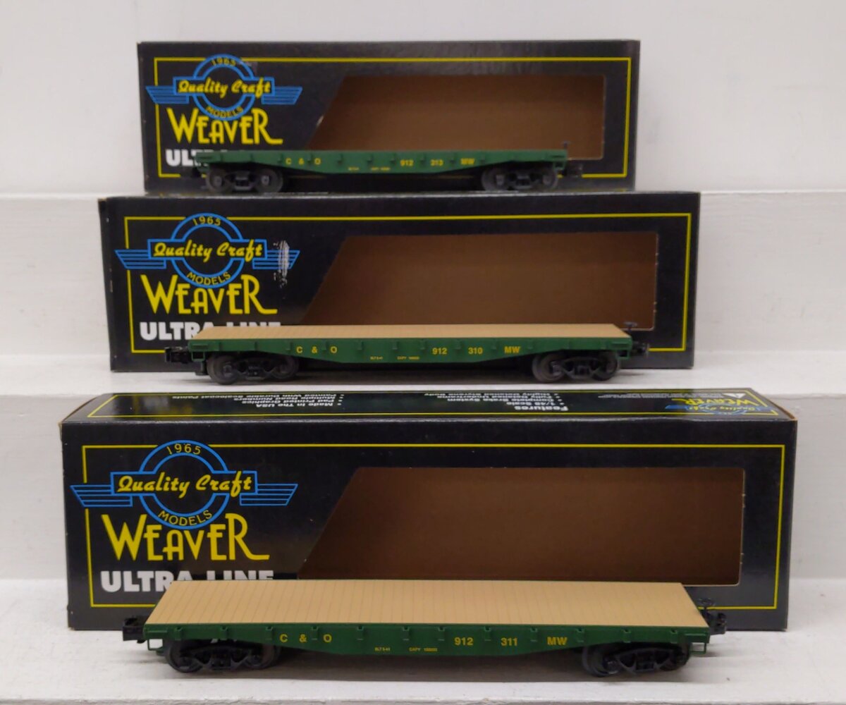 Weaver O Gauge C&O Flatcars: #912310, #912311, #912313 [3] LN/Box