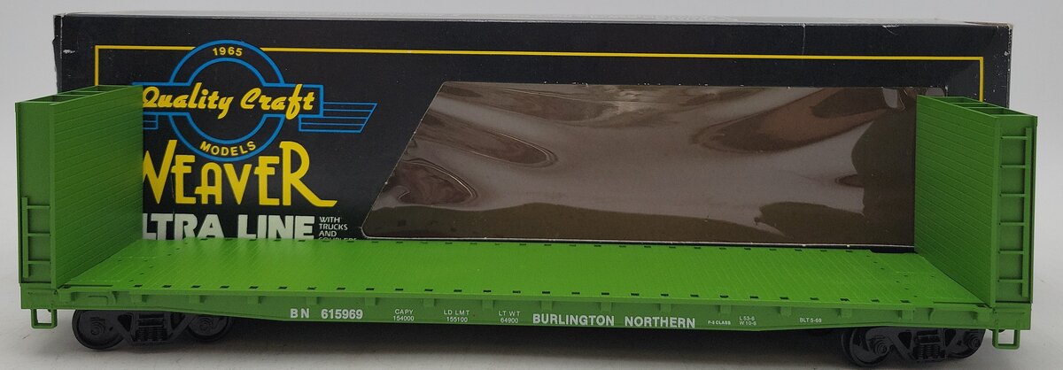 Weaver 615969 O Scale Burlington Northern 50' Bulkhead Flatcar (2 Rail) LN/Box