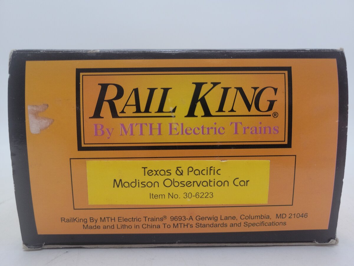 MTH 30-6223 O Gauge Texas & Pacific Madison Observation Car #1302 EX/Box