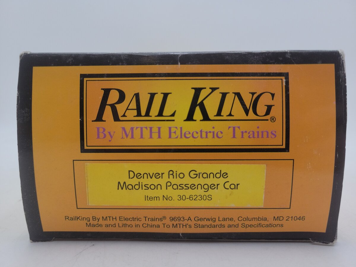 MTH 30-6230S O Denver & Rio Grande Madison Lighted Passenger Car #1013 EX/Box