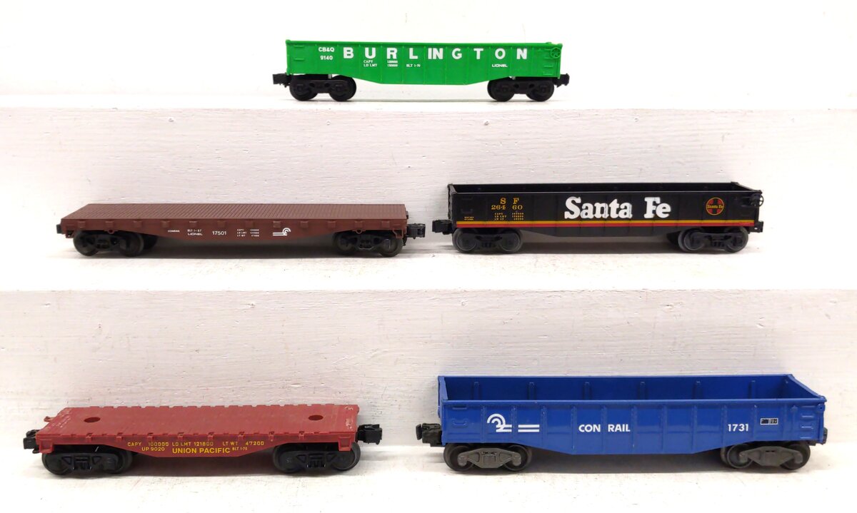 Lionel & Other O Gauge Assorted Freight Cars: 6-9140, 6-17501, 6-26460, 9020 [5] VG