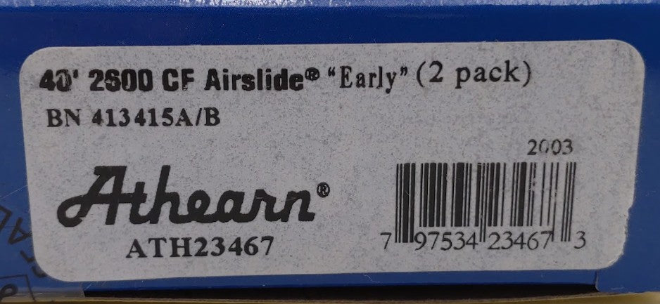Athearn 23467 N Scale BN "Early" 40' 2600 CF Airslide Hopper Car 2 Pack LN/Box