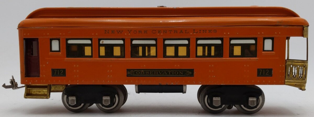 Lionel 712 Vintage O Prewar Orange Tinplate Observation Car VG