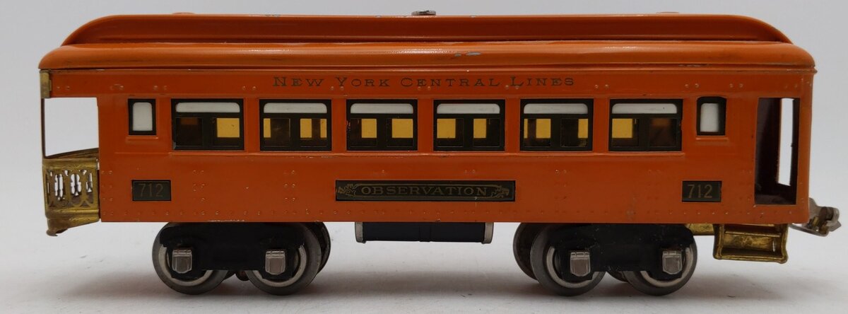 Lionel 712 Vintage O Prewar Orange Tinplate Observation Car VG