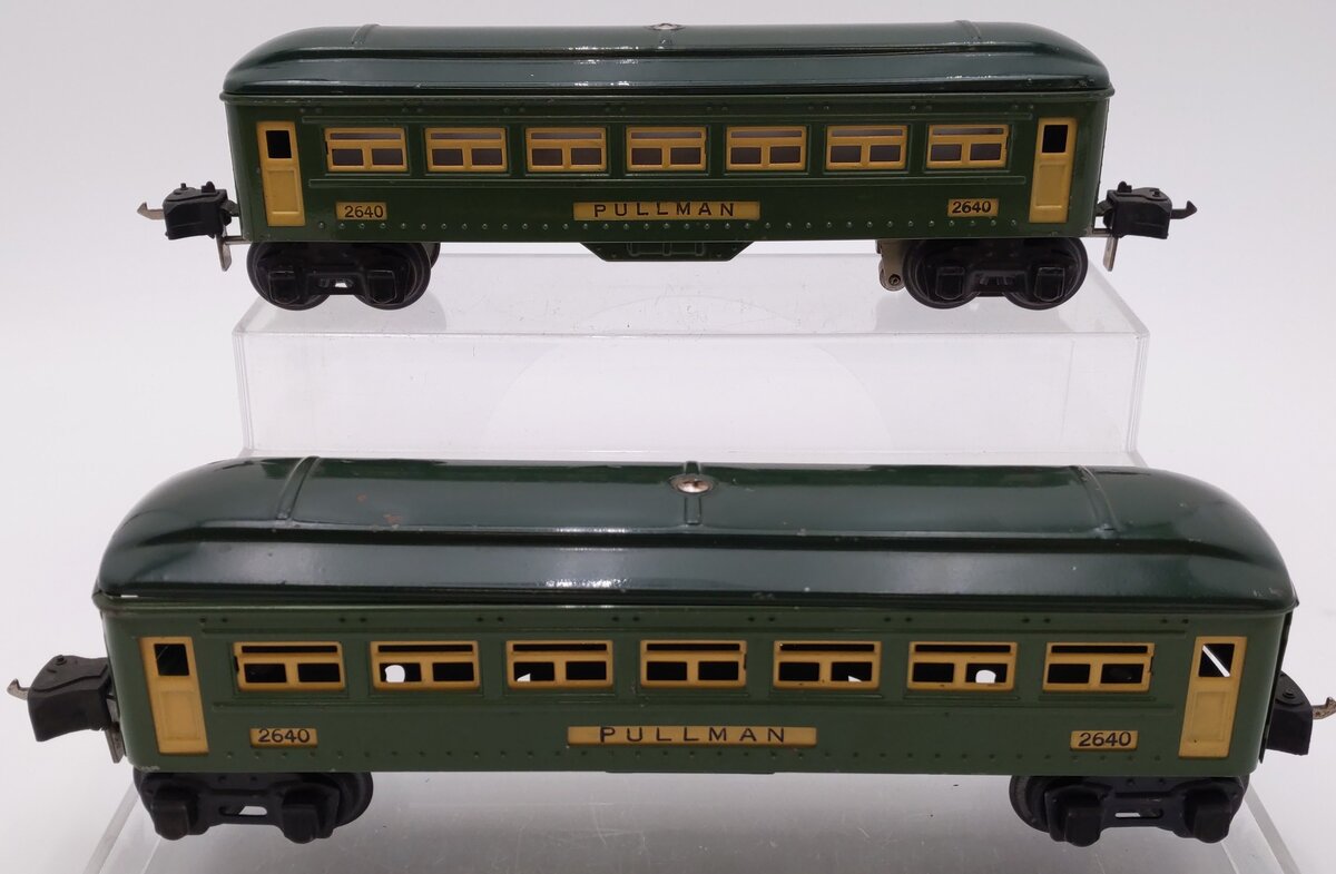 Lionel 2640 Vintage O Prewar Tinplate Green Pullman Passenger Cars [2] VG