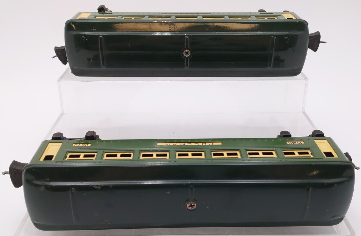 Lionel 2640 Vintage O Prewar Tinplate Green Pullman Passenger Cars [2] VG