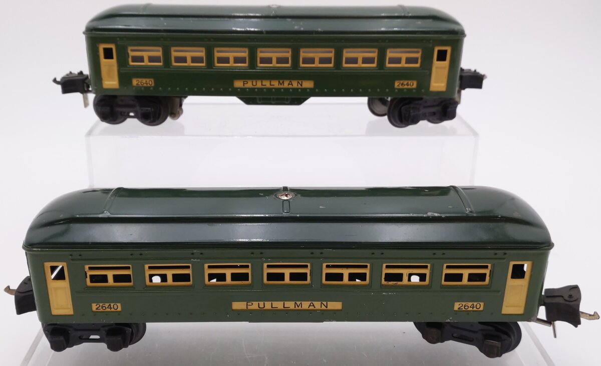 Lionel 2640 Vintage O Prewar Tinplate Green Pullman Passenger Cars [2] VG