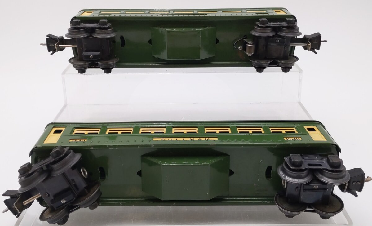 Lionel 2640 Vintage O Prewar Tinplate Green Pullman Passenger Cars [2] VG