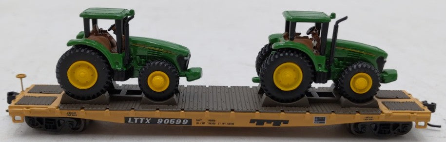 Athearn 10446 N Scale John Deere 53' Flatcar #90599 with 2 John Deere Tractors LN/Box