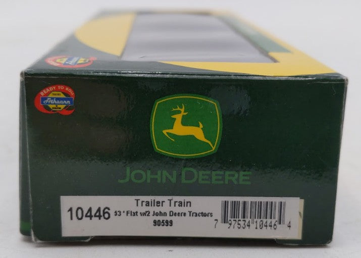 Athearn 10446 N Scale John Deere 53' Flatcar #90599 with 2 John Deere Tractors LN/Box