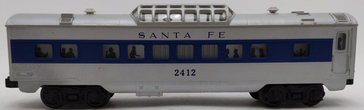 Lionel 2412 Vintage O Santa Fe Illuminated Blue Stripe Vista Dome Car EX/Box