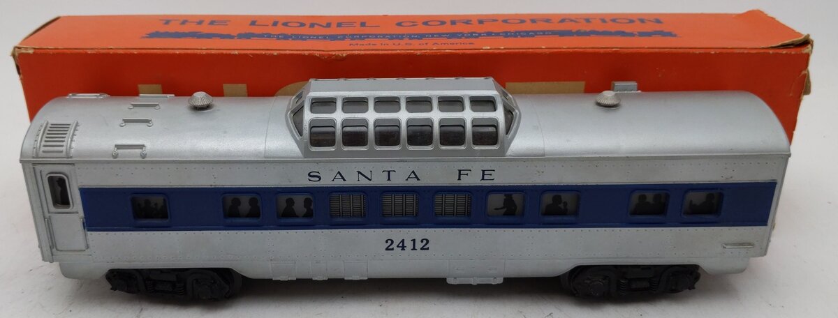 Lionel 2412 Vintage O Santa Fe Illuminated Blue Stripe Vista Dome Car EX/Box