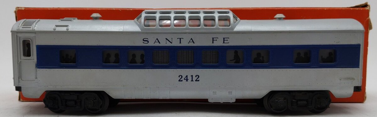 Lionel 2412 Vintage O Santa Fe Illuminated Blue Stripe Vista Dome Car EX/Box