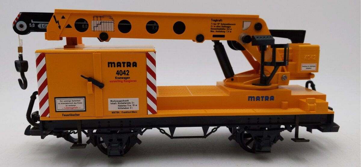 LGB 4042 G Scale Matra Yellow Construction Crane Car LN/Box