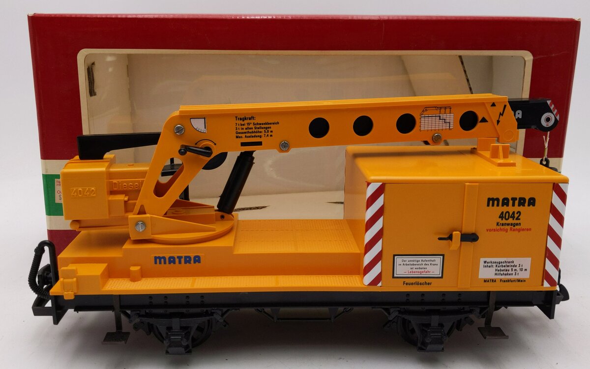 LGB 4042 G Scale Matra Yellow Construction Crane Car LN/Box
