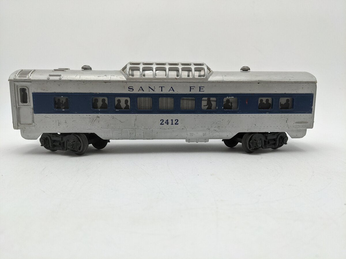 Lionel 2412 Vintage O Santa Fe Illuminated Blue Stripe Vista Dome Car VG