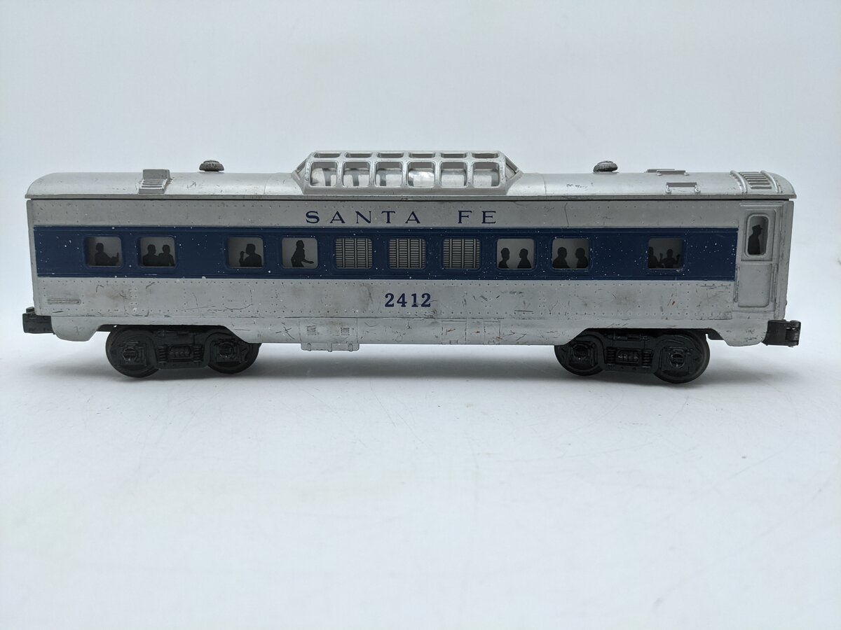 Lionel 2412 Vintage O Santa Fe Illuminated Blue Stripe Vista Dome Car VG