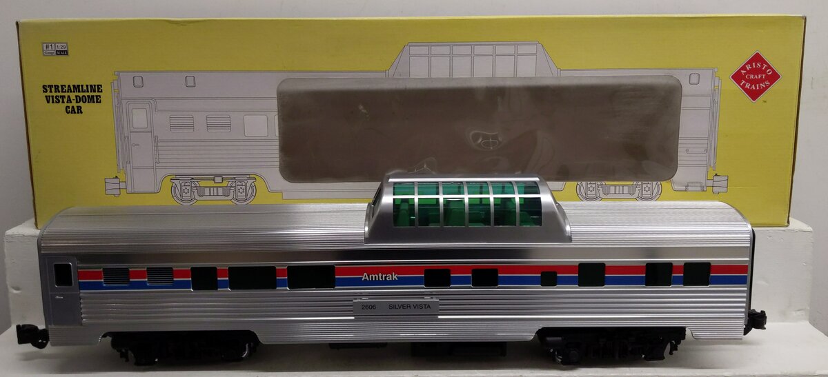 Aristo-Craft 32606 Amtrak Streamlined "Silver Vista" Dome Car (Metal Wheels) LN/Box