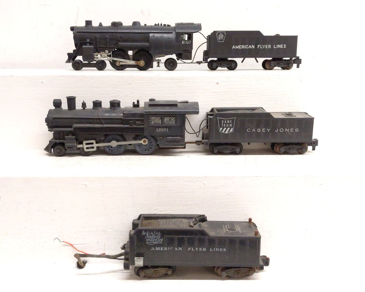 American Flyer Vintage S Gauge Steam Locomotives & Tenders: L2001, 21107 [3] VG