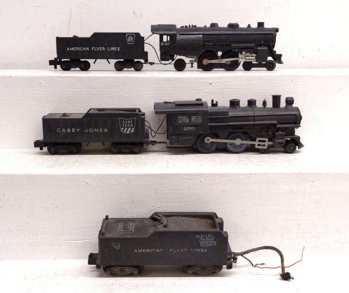 American Flyer Vintage S Gauge Steam Locomotives & Tenders: L2001, 21107 [3] VG
