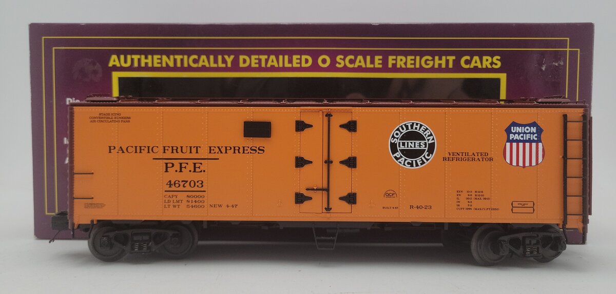 MTH 20-94081 O Gauge Pacific Fruit Express Steel-Sided Refrigerator Car #46703 EX/Box