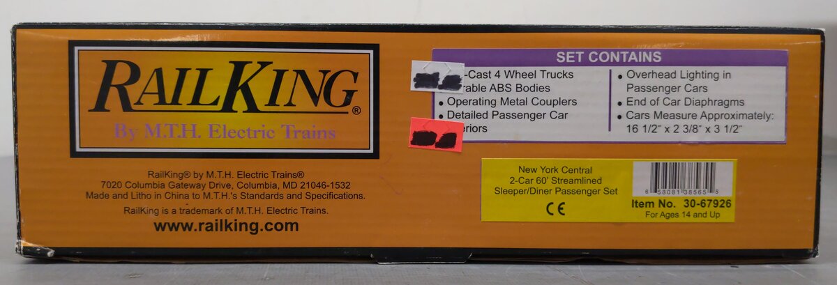 MTH 30-67926 O Gauge NYC 60' Streamlined Sleeper/Diner Passenger Set LN/Box