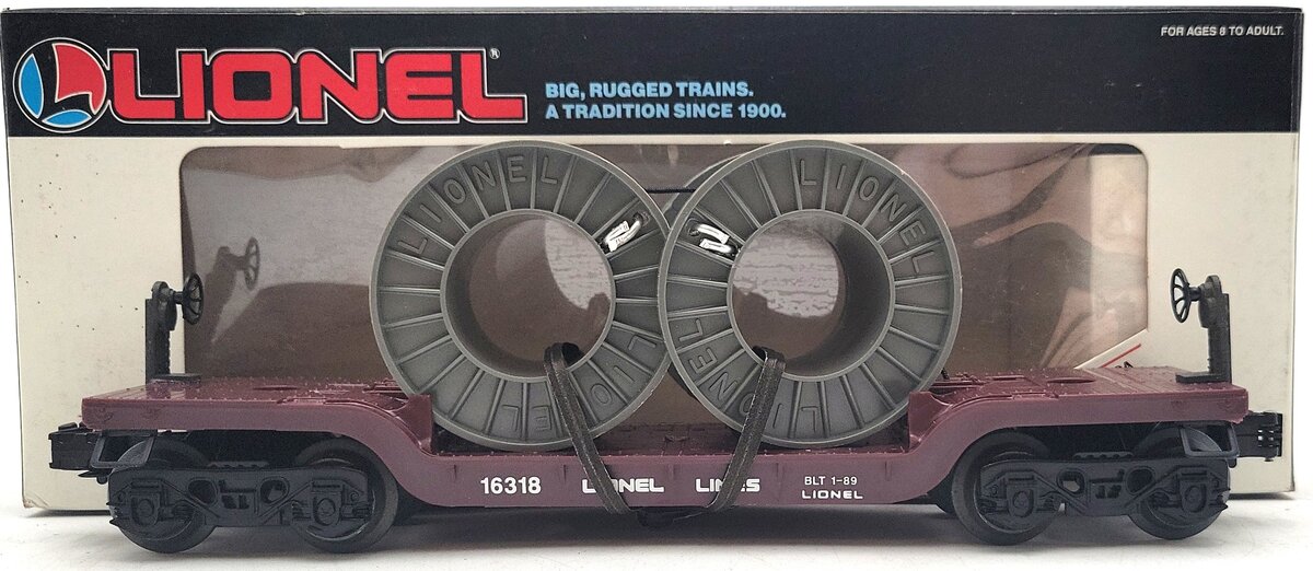 Lionel 6-16318 O Gauge Lionel Lines Depressed Flatcar with Cable Reels LN/Box