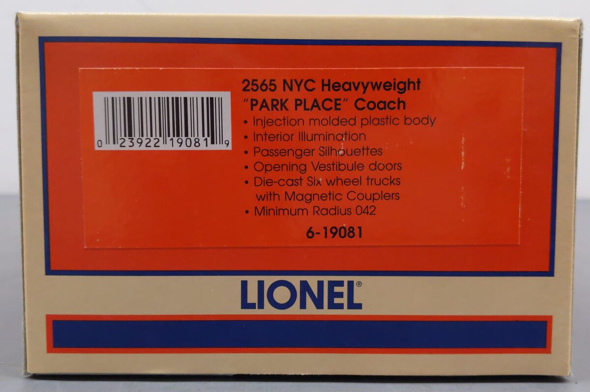 Lionel 6-19081 O New York Central Park Place Passenger Car #2565 EX/Box
