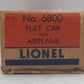 Lionel 6800 Vintage O Flatcar with Yellow over Black Airplane EX/Box